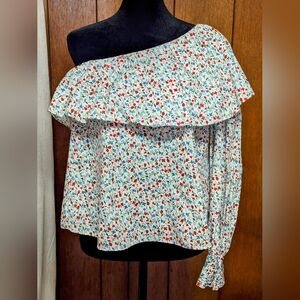 Zara Basic Sz S One Shoulder Floral Print Ruffled Cuff.